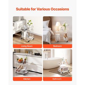 Carrello Moderno a 2 Livelli in Acrilico Trasparente, Comodino con Ruote, Tavolino Laterale con Spazio di Archiviazione - Product Image 6