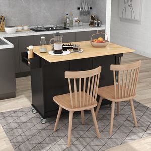 Isola Cucina Mobile con Piano in Legno Massello, Larghezza 52,7 Pollici, Armadietto Contenitore, Ruote Bloccabili, Bar Colazione, Carrello Cucina con Piano Ribaltabile - Product Image 4