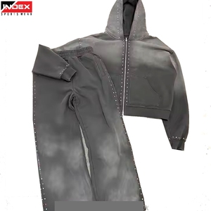 Ensemble de survêtement pour homme 100% strass de haute qualité, style USA, luxueux et scintillant, avec sweat à capuche et pantalon, tenue élégante - Product Image 1