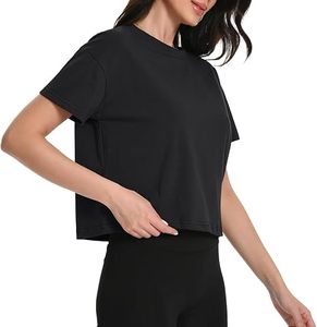 Custom Women Black Color Workout <b>Crop</b> <b>Top</b> Short Sleeve Knitted T-Shirt Casual Wear - Product Image 5