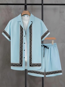 Fully Customizable Autumn Men's Casual 2-Piece Summer Sets Short Sleeve Button T-Shirt and Varsity Shorts 100% Cotton <b>Track</b> <b>Suit</b> - Product Image 5