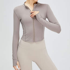 HYPEN SPORTS Women's Lightweight Breathable Full Zip Running Track <b>Jacket</b> <b>Workout</b> SKINNY Fit Yoga Sportswear Crop Top Thumb - Product Image 3