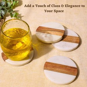 Handmade Round Marble and Wood <b>Coasters</b> Set Natural Stone <b>Drink</b> <b>Coasters</b> for Table Decor Decorative <b>Coasters</b> set of 4 - Product Image 6