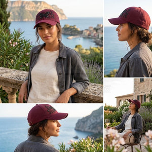 Casquette de baseball unique pour femme en dentelle avec détails floraux décoratifs en strass, panneaux en dentelle élégants, fermeture tendance, accessoire de mode pour la tête - Product Image 6