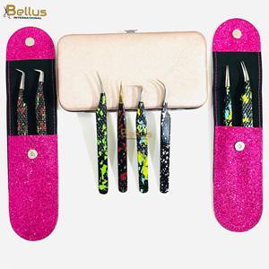 Pinzas de alta precisión con punta de fibra y brillantina rosa para extensión de pestañas de volumen ruso, herramienta de 90 grados - Product Image 3