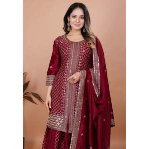 Conjunto de Traje de Diseñador para Mujer con Bordado de Lentejuelas, Elegante Sharara con Bordado - Product Image 5