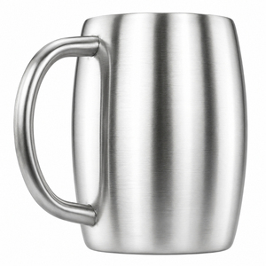 Mug à bière en acier inoxydable à double paroi 450 ml, en forme de baril, isotherme, en métal, incassable, avec poignée - Product Image 6