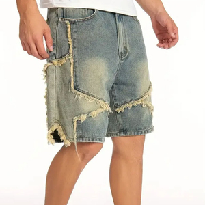 Pantalones Cortos de Mezclilla Holgados Estilo Y2K con Pedrería, Cintura Elástica, Casuales, para Verano, Estilo Urbano, para Hombre - Product Image 5