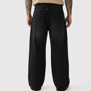 Jeans en denim noir vintage décontracté pour homme, coupe ample, style streetwear, jambe large, avec boutons, personnalisable OEM - Product Image 2