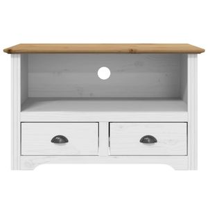 Meuble TV en bois de pin massif, blanc et marron, avec support en métal et bois d'ingénierie - Product Image 3