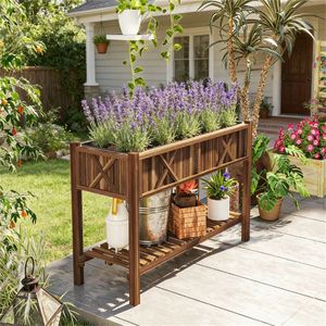 Jardinera Elevada de Madera Carbonizada para Jardín o Uso Doméstico - Product Image 1