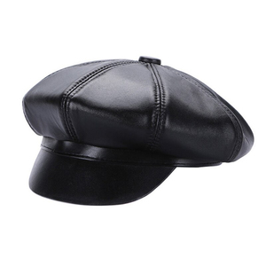 Béret en cuir noir unisexe, ajustable, style décontracté, à porter en toutes saisons - Product Image 1