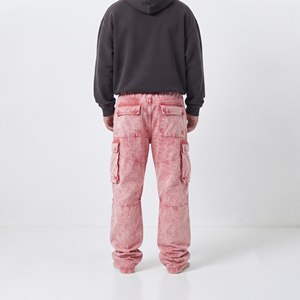 Pantalon cargo jogger surdimensionné pour homme, en coton, coupe décontractée, multi-poches, style streetwear, avec impression personnalisée et effet délavé à l'acide - Product Image 2