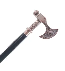 斧头设计师手柄木制设计师手工木制手杖，带实心黄铜手柄航海手杖