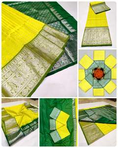 Tela de seda pesada pura Sari tejido dorado Original con trabajo de tejido pesado blusa para correr hermoso Color - Product Image 5