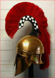 Casco de caballero medieval griego con armadura corintia y pluma roja - Product Image 5