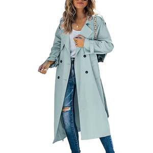 <b>Double</b> <b>Breasted</b> Trench <b>Coat</b> <b>Womens</b> Long Belted Windbreaker Elegant Autumn Winter Outerwear Custom Logo - Product Image 4
