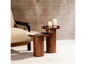 Juego de 2 Mesas Auxiliares Redondas de Madera, Mesas Auxiliares Cilíndricas Modernas de Madera Maciza, Juego de 2 Mesas Auxiliares Minimalistas de Madera, Set 2026 - Product Image 2