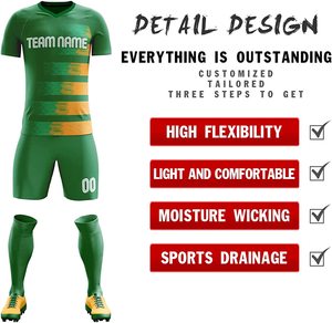 Ensemble de maillot de football vert personnalisé unisexe à manches courtes, col en V, impression numérique, polyester respirant, uniformes pour adultes, toutes saisons - Product Image 3
