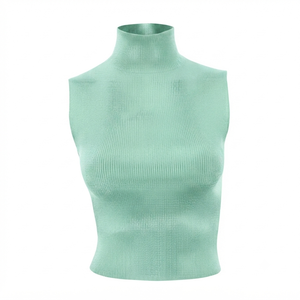 Débardeur formel noir côtelé à col rond pour femme, couleur unie, longueur standard, en polyester/coton tricoté, écologique et respirant - Product Image 5