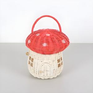 Toddler handbags red rattan mushroom basket toys handmade kids toy <b>wicker</b> mushroom handbag baskets - Product Image 6