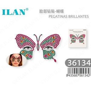 Adesivi per il Viso con Strass Ilan, Design a Farfalla, Glitter Scintillante per Trucco e Decorazione Festa - Product Image 3