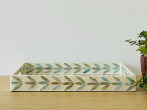 Bandeja de desayuno con incrustaciones de nácar, bandeja decorativa de madera lacada con incrustaciones de nácar, bandeja otomana. - Product Image 3