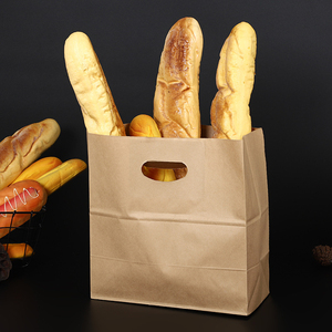 Sacs en papier kraft à fond plat personnalisés avec poignée découpée et impression de logo pour l'emballage de produits de boulangerie, de fruits, d'épicerie et de plats à emporter - Product Image 4