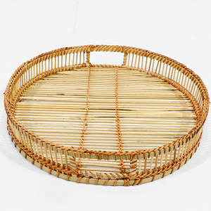 Plateau de service en bambou tressé écologique avec poignées intégrées pour fruits et collations - Product Image 6