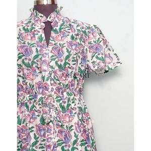 Belle robe midi à imprimé floral doux 100% coton pour femmes, tenue bohème décontractée d'été pour la plage, tenue tendance pour les fêtes - Product Image 3