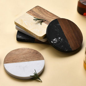 Natural Marble Wooden Modern <b>Square</b> Coaster Set Eco-Friendly 10mm Thick for Tea <b>Coffee</b> Wine Glass Cup Holder Home Office - Product Image 4