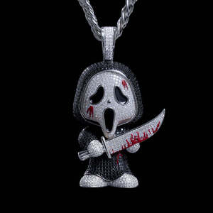 Collar con Colgante de Fantasma 'Iced Out' de Plata 925 con Baño de Rodio y Moissanita, Estilo Hip Hop, Unisex, Cadena de Cuerda - Product Image 1