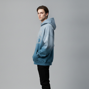 Sweat à capuche décontracté bleu surdimensionné pour homme avec logo en strass, poche avant, en molleton de coton, coupe classique, hiver, séchage rapide, respirant - Product Image 3