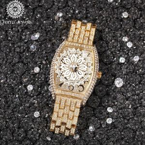 Charm_Jewells Women's Luxury Gold Tonneau <b>Watch</b> Analog Quartz Diamond Encrusted Bracelet 38mm Hollow Out Design - Product Image 4