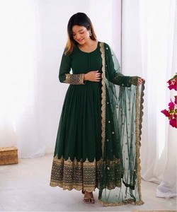 Vestido de Diseñador con Bordado Georgette y Lentejuelas, con Dupatta, para Fiestas, Precio al por Mayor, Prenda Étnica, Verde - Product Image 2