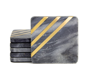 <b>Marble</b> <b>Coasters</b> Custom Grey Stone Brass Line Crafts Modern Square Stone <b>Coasters</b> For Table Decoration - Product Image 1