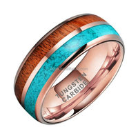 Anillo de Carburo de Tungsteno con Incrustaciones de Madera y Turquesa, Anillo de Boda Cómodo con Forma de Cúpula para Hombre y Mujer, Joyería Natural al por Mayor