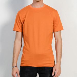 Camiseta de manga corta con cuello redondo para hombre, color naranja, corte regular, estilo casual, de algodón tejido, para hombre. - Product Image 1