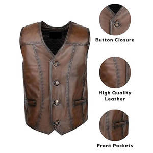 Chaleco de Cuero Genuino para Hombre, Casual, Color Sólido, Cierre con Cinturón Ajustable, Prenda Exterior de Otoño, Sin Cuello, Largo Regular, Personalizado - Product Image 3
