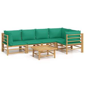 Set Lounge da Giardino in Bambù Naturale con Cuscini in Poliestere Verde - Product Image 2