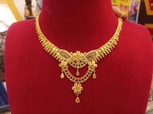 Collier authentique en or massif 22 carats, bijoux de mariée indiens traditionnels à motifs floraux, collier de mariage bengali fait main pour femmes - Product Image 2
