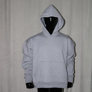 Sudadera con capucha de algodón de felpa de color gris ceniza, de gran tamaño, de tejido grueso y canalé apretado, talla americana, con bordado desgastado, Finer Thread - Product Image 1