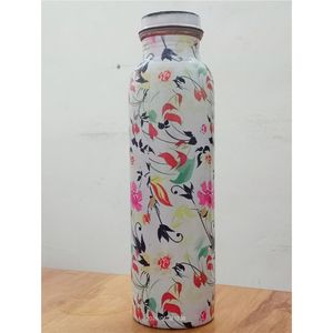 Fabricantes de Botellas de Cobre Puro con Impresión Personalizada - Recipiente de Agua Ayurvédico con Diseño Floral Ecológico para Botellas Deportivas al Aire Libre - Product Image 1