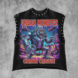 Custom Men's Vintage Street Style Sleeveless T-<b>shirt</b> Knitted 300 Grams Heavyweight 100% Cotton Distressed Rhinestones Dtg - Product Image 4