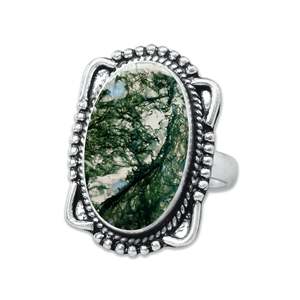 Original Moss Agate Gemstone Trending Party Jewelry at Factory Price Wholesale 925 Sterling <b>Silver</b> Multi Large Designer <b>Ring</b> - Product Image 3