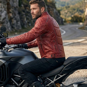 Blouson de moto tendance coupe-vent grande taille en cuir véritable durable avec détails de sécurité, confortable et coupe régulière - Product Image 6