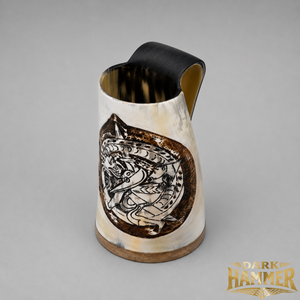 Mug en corne de buffle gravé à la main, écologique, avec base en bois, mug à bière en corne naturelle, chopes médiévales pour bière. - Product Image 2