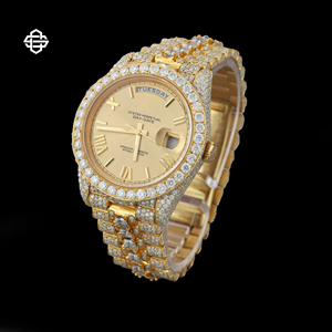 Montre Homme de Luxe Tendance Hip-Hop Carrée Bicolore avec Lunette Diamantée, Mouvement Quartz Analogique, Moissanite, Acier Inoxydable, Verre, 20mm 41mm - Product Image 1