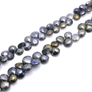 Cuentas de piedras preciosas de silverita negra Natural hebra facetada en forma de corazón 8 pulgadas 6x6,5 a 10x10 MM cuentas de piedras preciosas para hacer joyas - Product Image 1