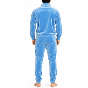 Mens <b>Velvet</b> Tracksuit Full Zip Collar Jacket <b>Jogger</b> Pants Contrast Piping Soft Casual Lounge Wear Wholesale Custom Supplier Bulk - Product Image 2
